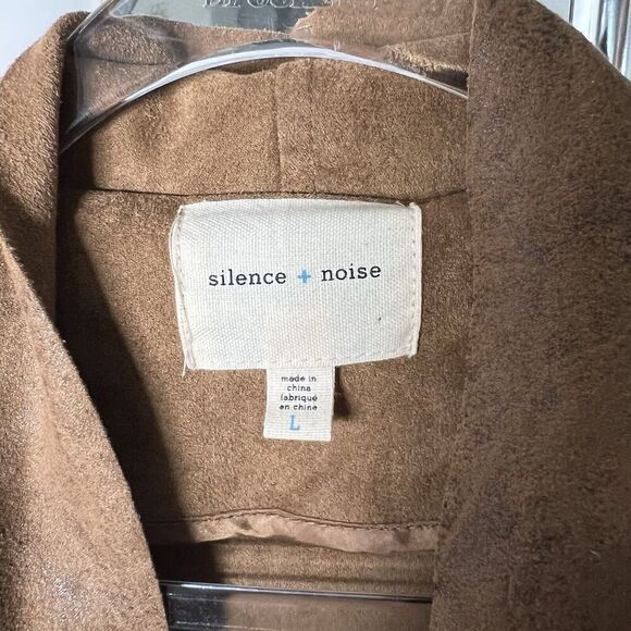 Silence + Noise Jacket Womens Large Brown Asymmetric Zip Stretch Faux Suede Boho - Picture 11 of 11